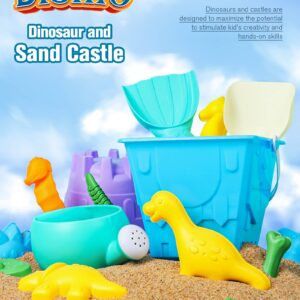 DISHIO Beach Sand Toys for Kids Sand Box Beach Toys with Mesh Bag,Sand Castle Bucket and Shovel,Sand Molds,Waterig Can, Sieve, Dinosaur Beach Toys Kit for Kids&Toddlers Outdoor Travel 18pcs