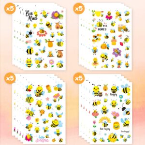 Cute Bumble Bee Temporary Tattoo Stickers 505 Count summer Spring Summer Fairy Bee Party Favors Goodie Gift Bags Decor Waterproof Fake Tattoos Art Craft for Kids Birthday Party Supplies Gifts