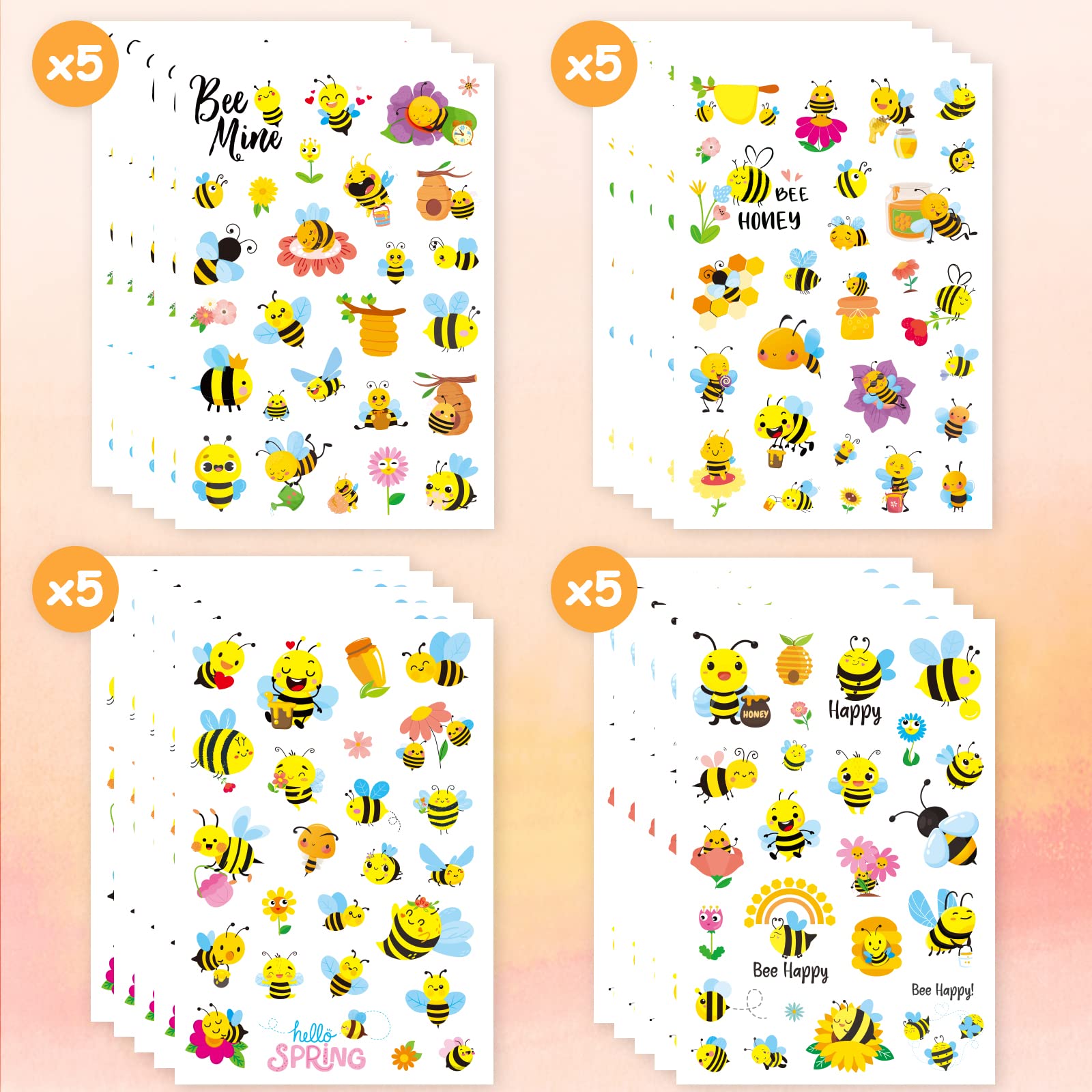 Cute Bumble Bee Temporary Tattoo Stickers 505 Count summer Spring Summer Fairy Bee Party Favors Goodie Gift Bags Decor Waterproof Fake Tattoos Art Craft for Kids Birthday Party Supplies Gifts