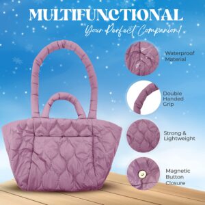 Women Puffer Tote Bag Soft Quilted Shoulder Bag Padded Handbag Bolso Mano Mujer acolchado (Lavender)