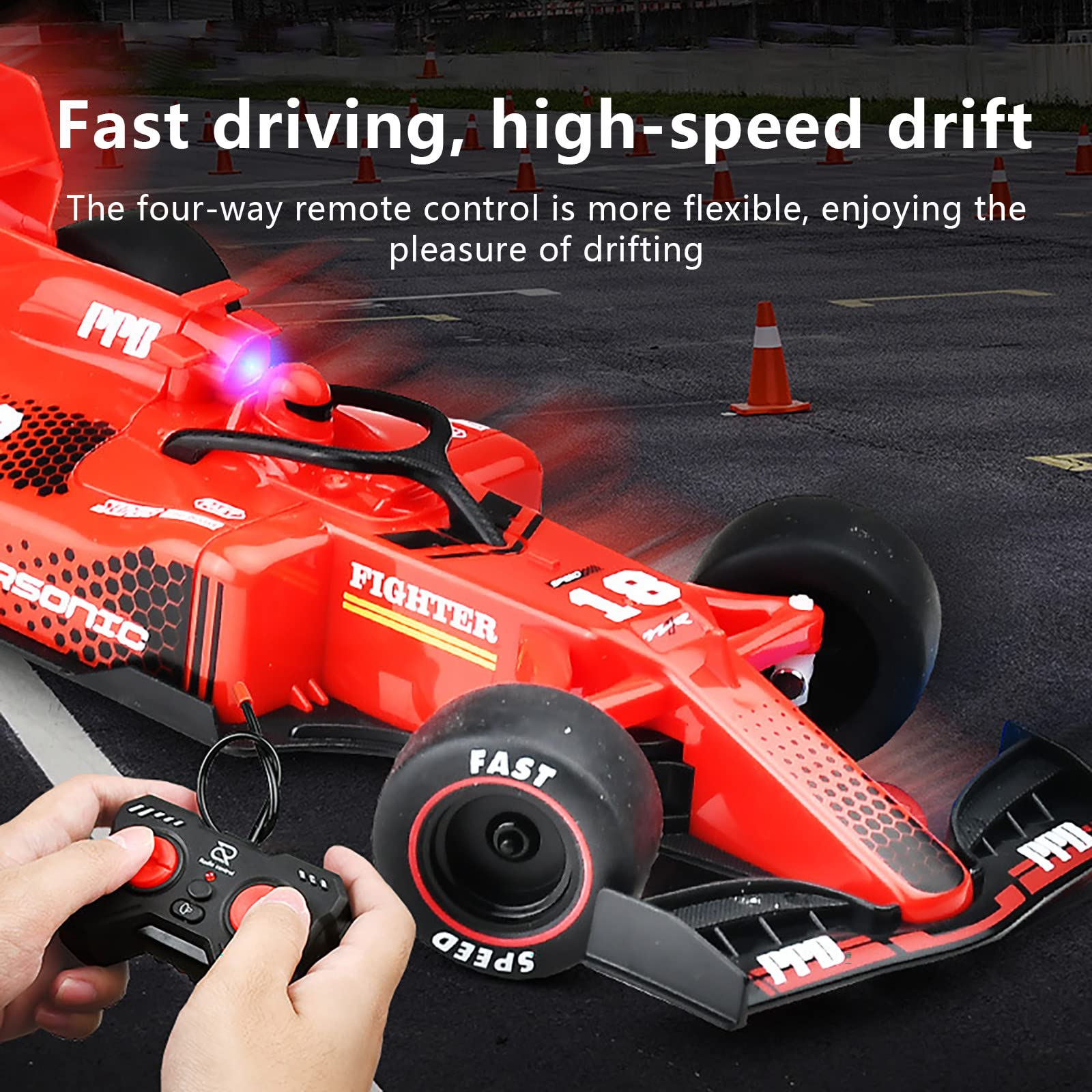 Remote Control Car, High Speed Race Drift Rc Cars Toy with Led Light Spray Function, Classic Look 4-Channel Remote Control Car, Kids Outdoor Toys for Boys Girls Birthday Gifts (Battery red)