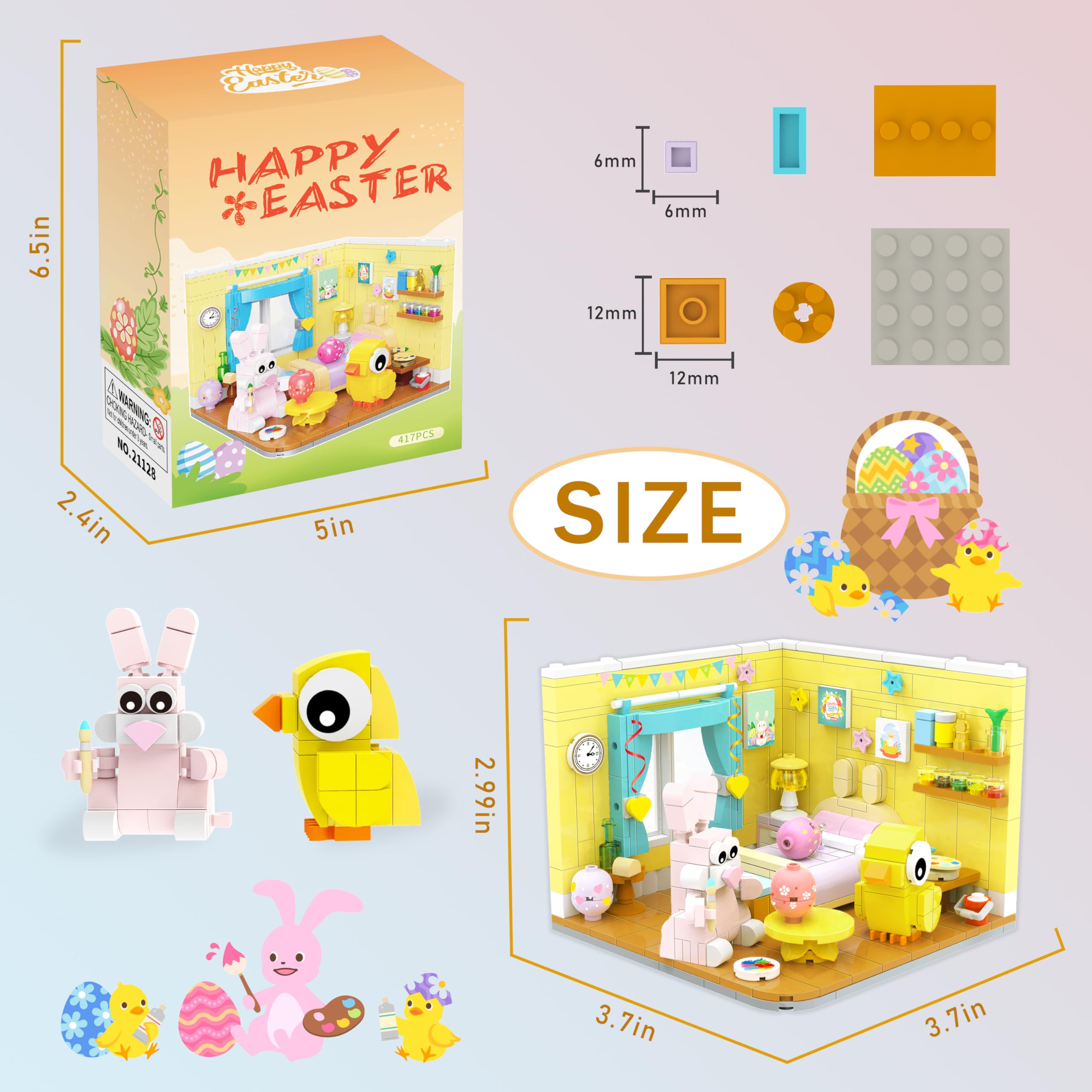 Bestbase Easter Friends House Building Blocks Kit - 417 Pcs Easter Bunny Easter Toys Building Sets , Easter Basket Stuffers Easter Egg Fillers Building Toys Easter Gifts for Kids Age 6+