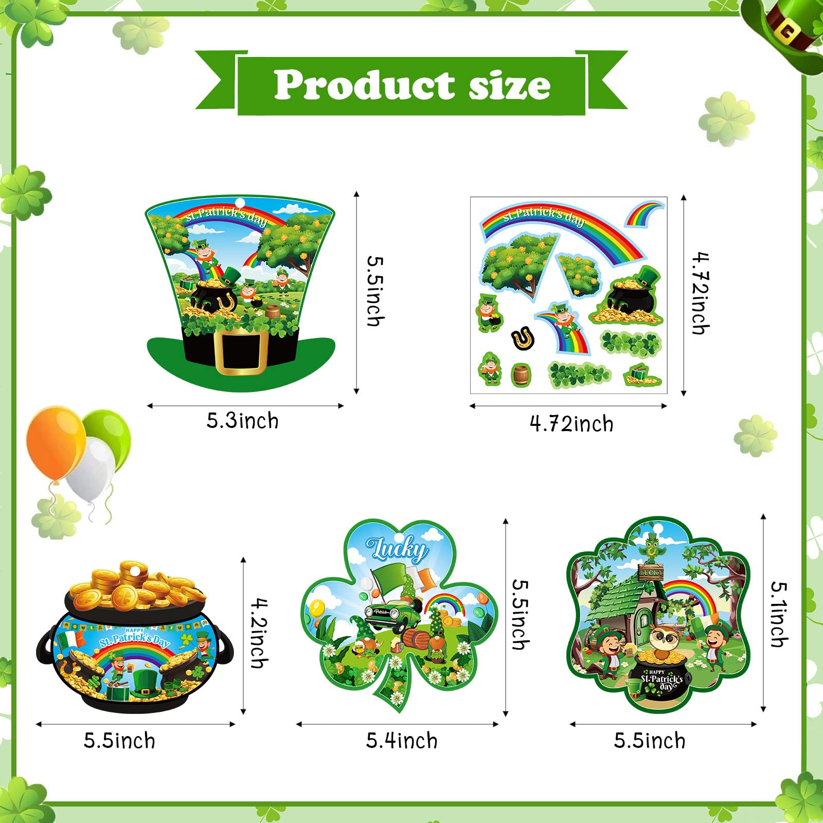 Sumind 28 Sets St. Patrick's Day Craft Kits for Kids St Patricks Day Scenes Shamrock Stickers Accessories Leprechaun Clover Gold Coin DIY Ornament Craft for Home Classroom Irish Party Supplies