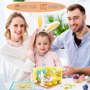 Bestbase Easter Friends House Building Blocks Kit - 417 Pcs Easter Bunny Easter Toys Building Sets , Easter Basket Stuffers Easter Egg Fillers Building Toys Easter Gifts for Kids Age 6+