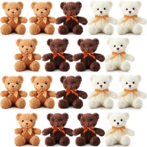 18 Pcs Bear Stuffed Animals Bulk 12 Inch Soft Plush Bears Doll Small Stuffed Bear Toy with Bows for Boy Girl Baby Shower Christmas Birthday Decor Gift Party Favors, White, Dark Brown, Light Brown