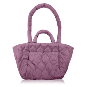 women puffer tote bag soft quilted shoulder bag padded handbag bolso mano mujer acolchado (lavender)