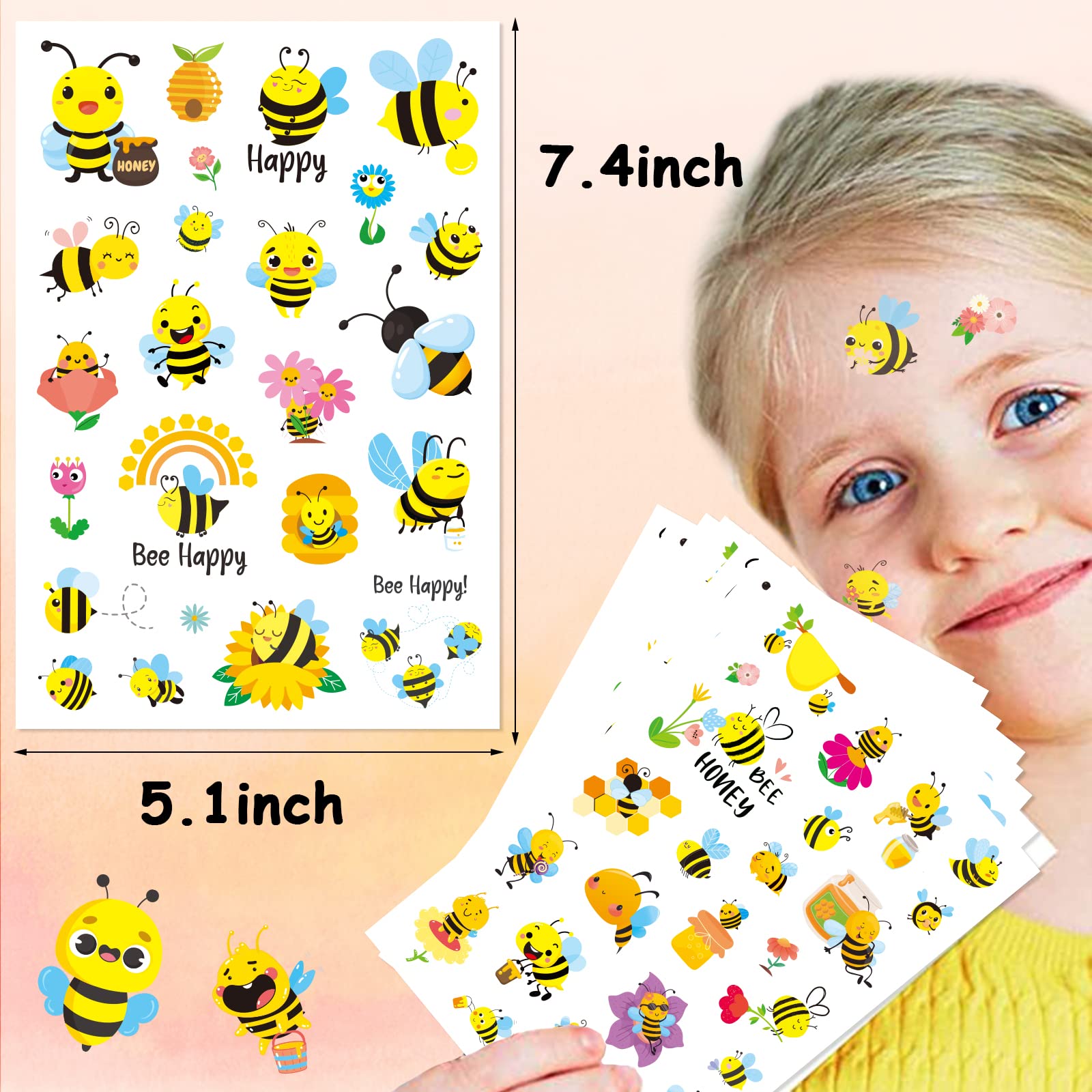 Cute Bumble Bee Temporary Tattoo Stickers 505 Count summer Spring Summer Fairy Bee Party Favors Goodie Gift Bags Decor Waterproof Fake Tattoos Art Craft for Kids Birthday Party Supplies Gifts