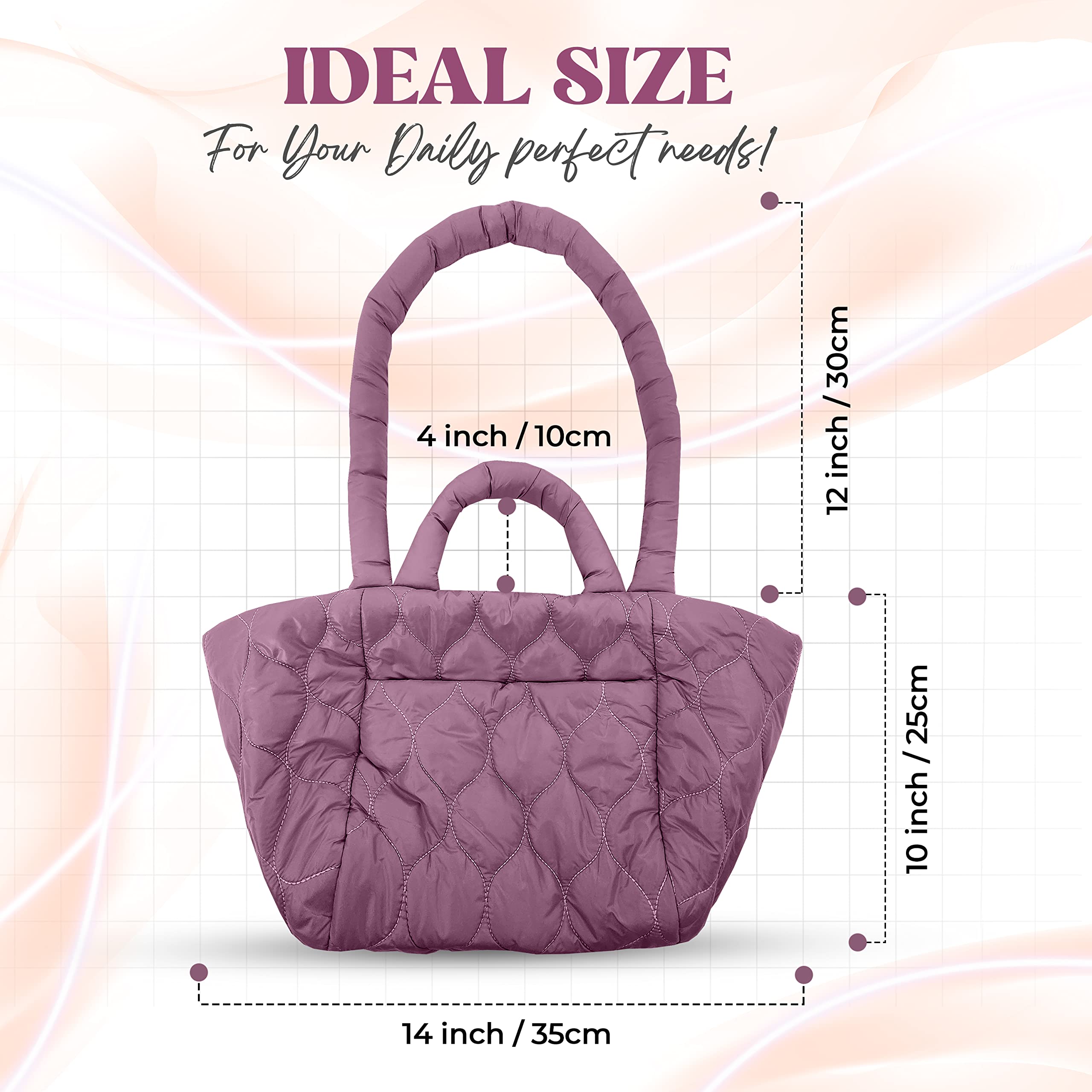 Women Puffer Tote Bag Soft Quilted Shoulder Bag Padded Handbag Bolso Mano Mujer acolchado (Lavender)