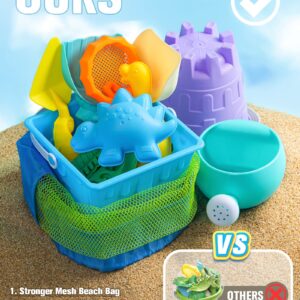 DISHIO Beach Sand Toys for Kids Sand Box Beach Toys with Mesh Bag,Sand Castle Bucket and Shovel,Sand Molds,Waterig Can, Sieve, Dinosaur Beach Toys Kit for Kids&Toddlers Outdoor Travel 18pcs