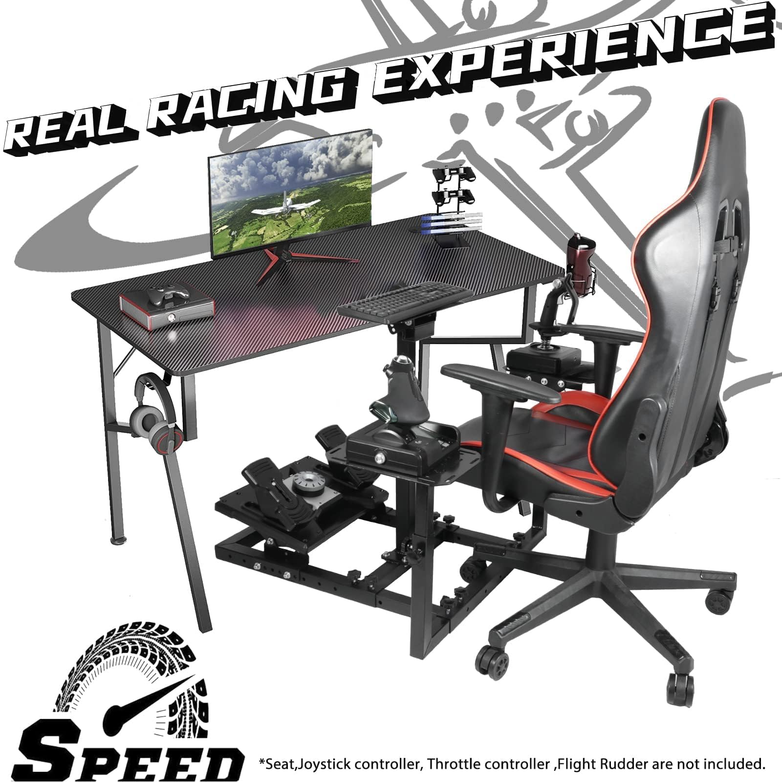 Dardoo Flight Racing Game Simulator Cockpit Mount Fit for Logitech/Thrustmaster/Hotas Warthog G25 G27 G29 G920, Adjustable Sim Flight Cockpit,Not Included Wheels,Pedals,Throttle & Joystick