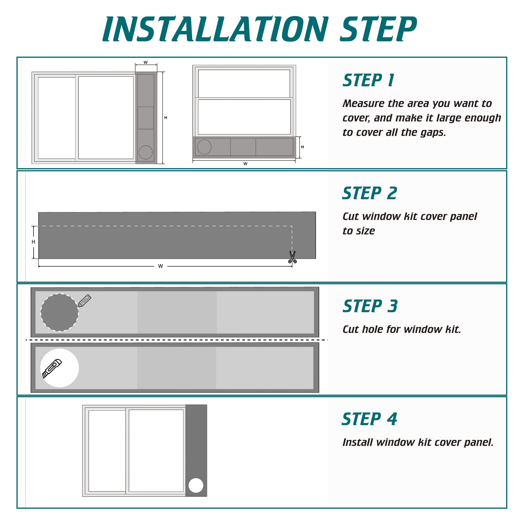 Daisypower Portable Air Conditioner Window Vent kit Suround Insulation Panel,Portable AC Window Seal Plate Insulated Foam Panel for 5.9& 5 Inch Exhaust Hose,Drafts Stop,up to 60 inch