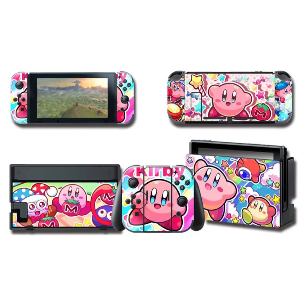 PERFECTSIGHT Compatible with Nintendo Switch OLED Skin Sticker Kawaii Cartoon Vinyl Decal Pretty Pattern Protective Film for NS Console & Joy-Con Controller & Dock (7-Kirbi)