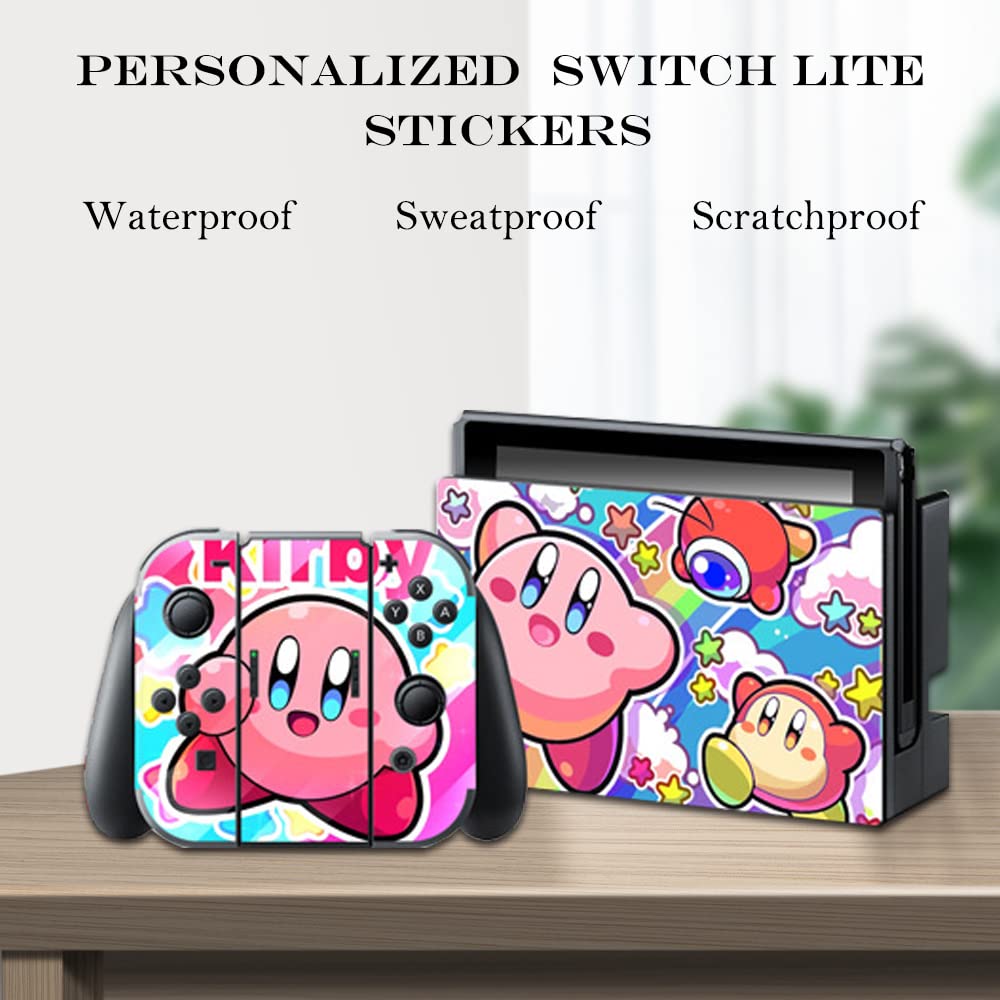 PERFECTSIGHT Compatible with Nintendo Switch OLED Skin Sticker Kawaii Cartoon Vinyl Decal Pretty Pattern Protective Film for NS Console & Joy-Con Controller & Dock (7-Kirbi)