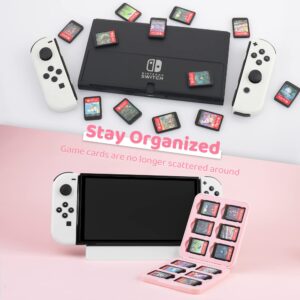 FUNDIARY Pink Strawberry Card Case for Nintendo Switch and Switch OLED Games, Cute Magnetic Card Cartridge for 12 Game Card and 12 SD Card, Hard Storage Case with 12 Game Card Slots