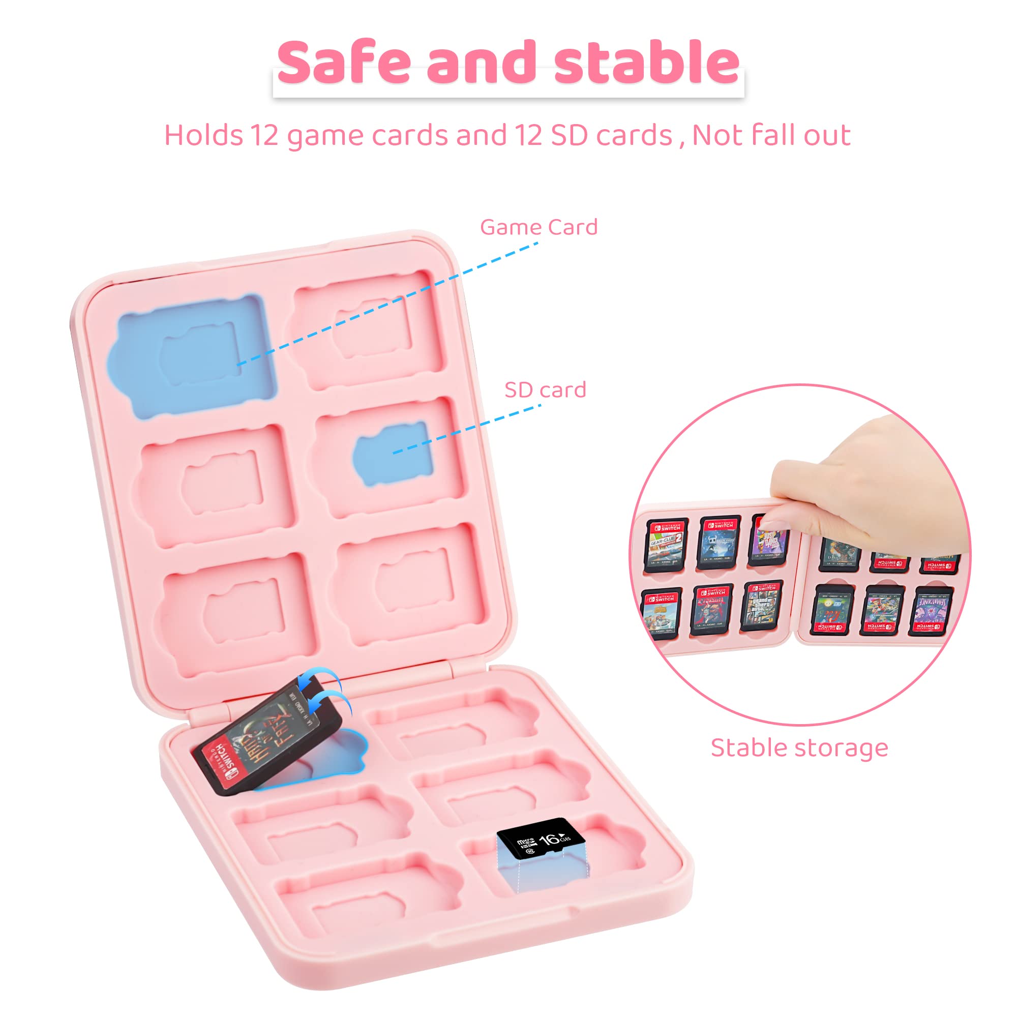 FUNDIARY Pink Strawberry Card Case for Nintendo Switch and Switch OLED Games, Cute Magnetic Card Cartridge for 12 Game Card and 12 SD Card, Hard Storage Case with 12 Game Card Slots