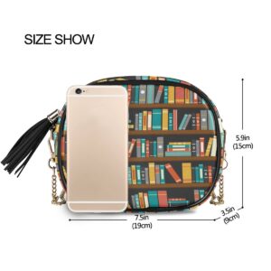 ALAZA Library Book Shelf PU Leather Small Women Crossbody Shoulder Bag Purse Wallet with Adjustable Chain Strap