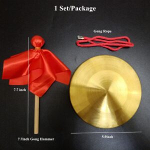 LOONELO Gong Instrument with 5.9inch(15cm),Chinese Traditional Percussion Instrument Brass Gong with Wooden Mallet and Red Ribbon for Home Office Celebration