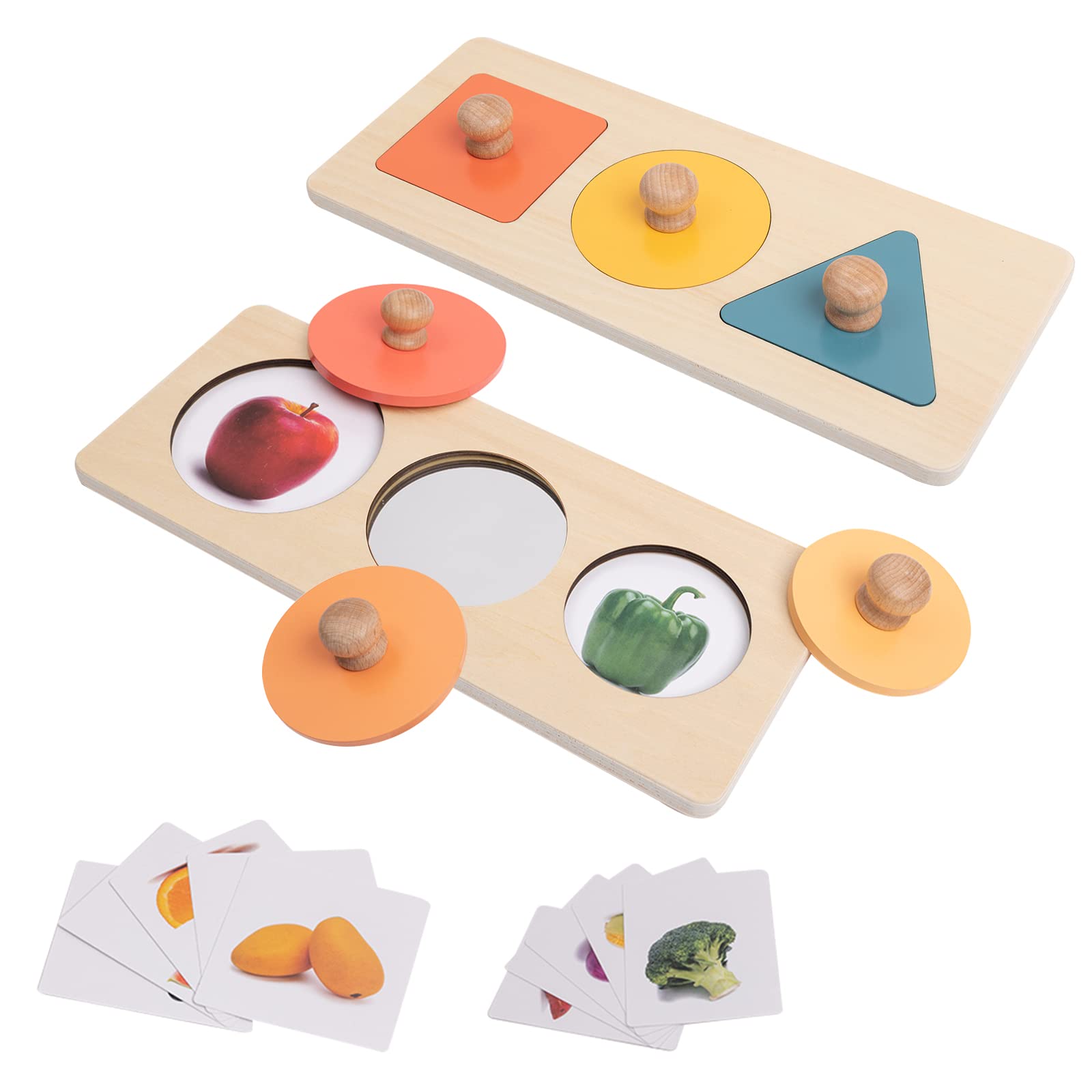 Twefex Baby Puzzles 12-18 Months - Montessori Multiple Shapes Knob Wooden Puzzles for Toddlers 1-3 - Peekaboo Photo Puzzle with Baby Mirror & 10 Real-Life Cards