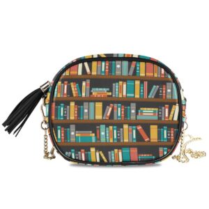 ALAZA Library Book Shelf PU Leather Small Women Crossbody Shoulder Bag Purse Wallet with Adjustable Chain Strap