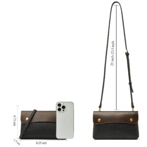 Vintage Leather Crossbody Bags For Women Casual Shoulder Handbags With Flap And Detachable Straps (1-Black)