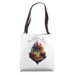 my weekend is booked castle of books book lover tote bag