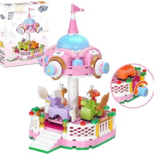 Finebely Dream Girls Fairground Carousel Toys Building Sets, Friends Amusement Park Rotating 4-Horse Carousel Building Kit, Merry Go Round Carousel Model Gift for Girls Kids 6-12, 430 PCS