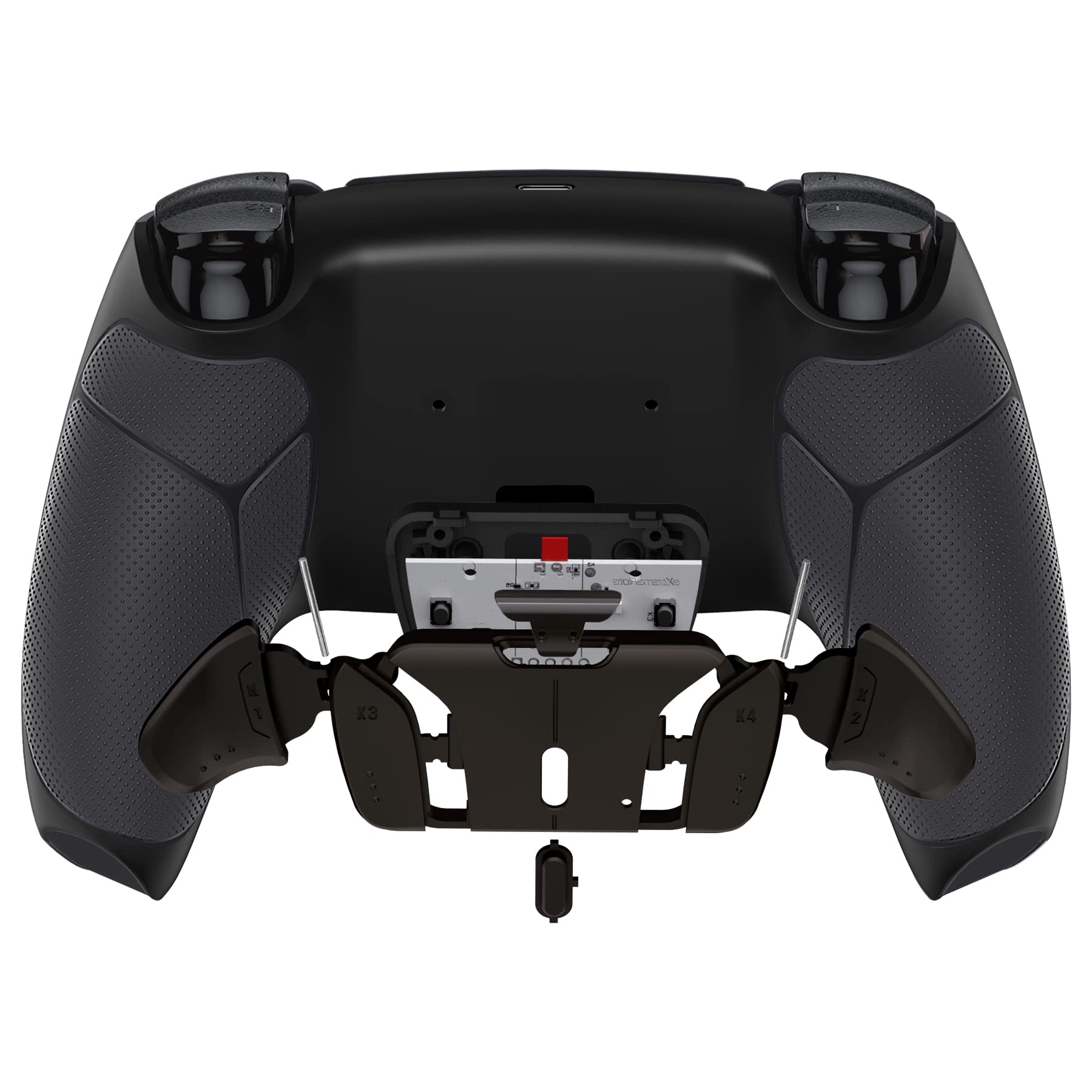 eXtremeRate Black Real Metal Buttons (RMB) Version RISE4 Remap Kit for PS5 Controller BDM-010 020 with Black Rubberized Grip Redesigned Back Shell, Upgrade Board and 4 Back Buttons for PS5 Controller