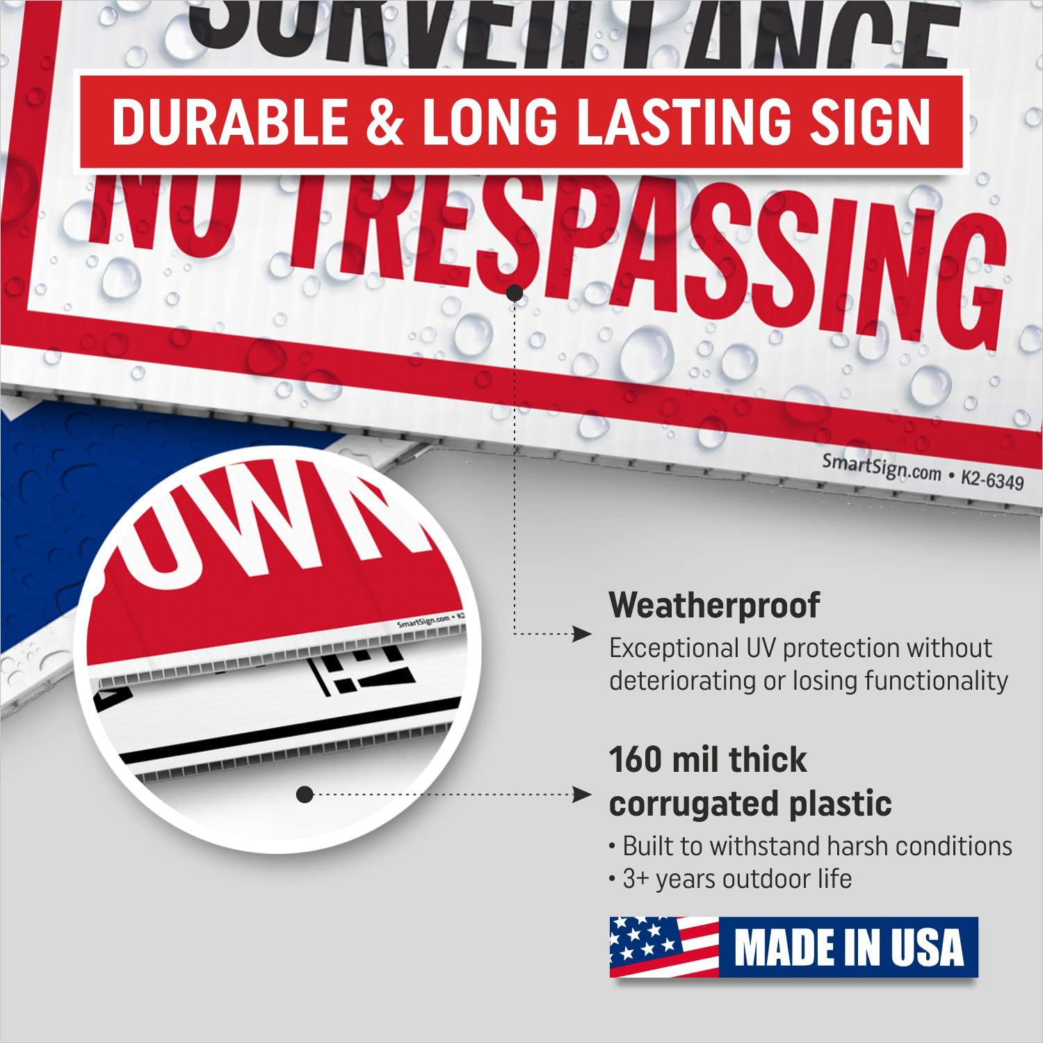 SmartSign 12" x 18" (2-Pack) 24 Hour Video Surveillance No Trespassing Yard Sign with 15" Metal H-Stake, Double Sided, Large 160 mil Thick Corrugated Plastic Lawn Signs, Water Resistant, USA-Made