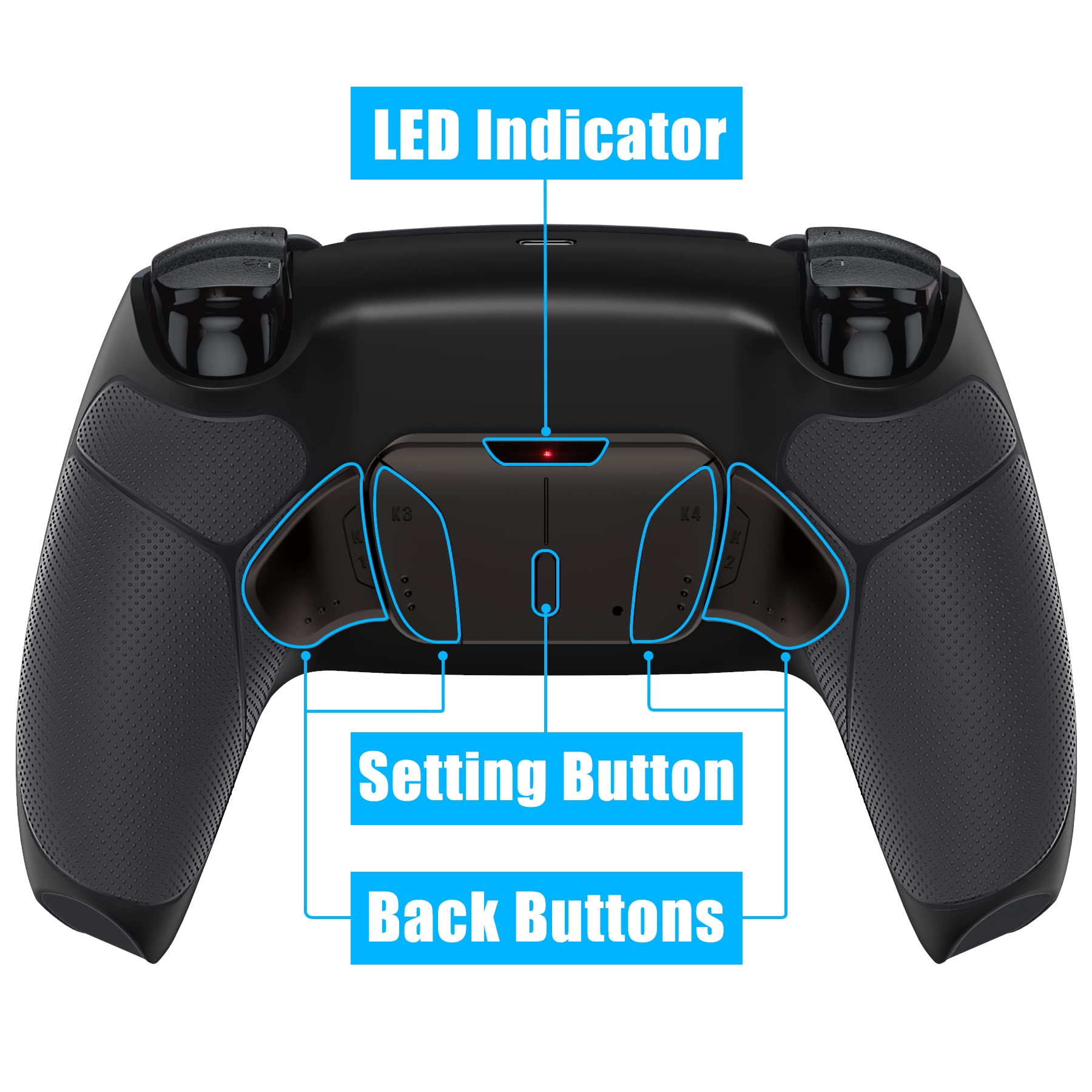 eXtremeRate Black Real Metal Buttons (RMB) Version RISE4 Remap Kit for PS5 Controller BDM-010 020 with Black Rubberized Grip Redesigned Back Shell, Upgrade Board and 4 Back Buttons for PS5 Controller