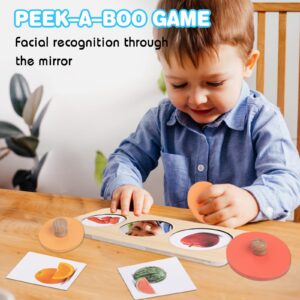 Twefex Baby Puzzles 12-18 Months - Montessori Multiple Shapes Knob Wooden Puzzles for Toddlers 1-3 - Peekaboo Photo Puzzle with Baby Mirror & 10 Real-Life Cards