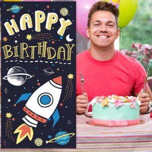 Outer Space Banner Blast Off Rocket Spaceship Galaxy Planet Astronaut Theme Decor for Decorations Boy Girl 1st Birthday Party Baby Shower Galaxy Planet Party Backdrop Outer Space Party Supplies