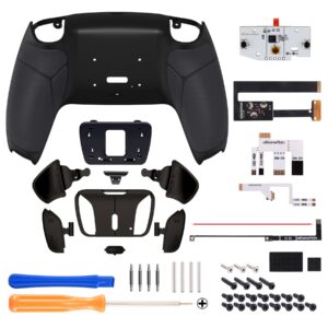 eXtremeRate Black Real Metal Buttons (RMB) Version RISE4 Remap Kit for PS5 Controller BDM-010 020 with Black Rubberized Grip Redesigned Back Shell, Upgrade Board and 4 Back Buttons for PS5 Controller