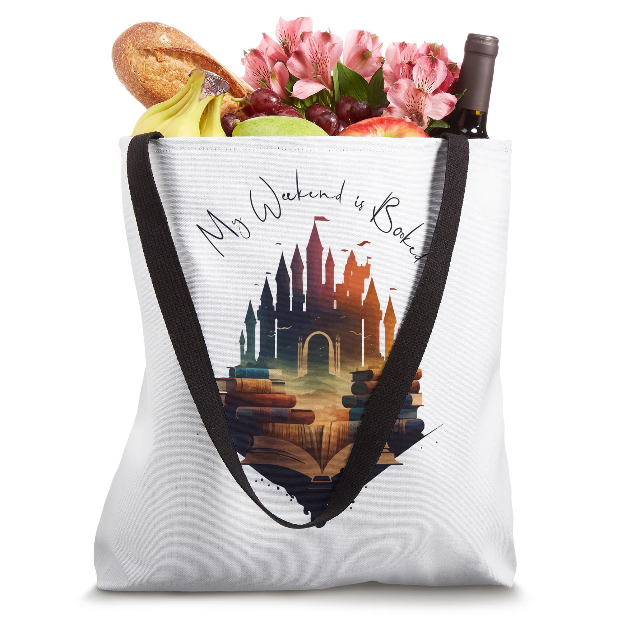 My Weekend Is Booked Castle of Books Book Lover Tote Bag