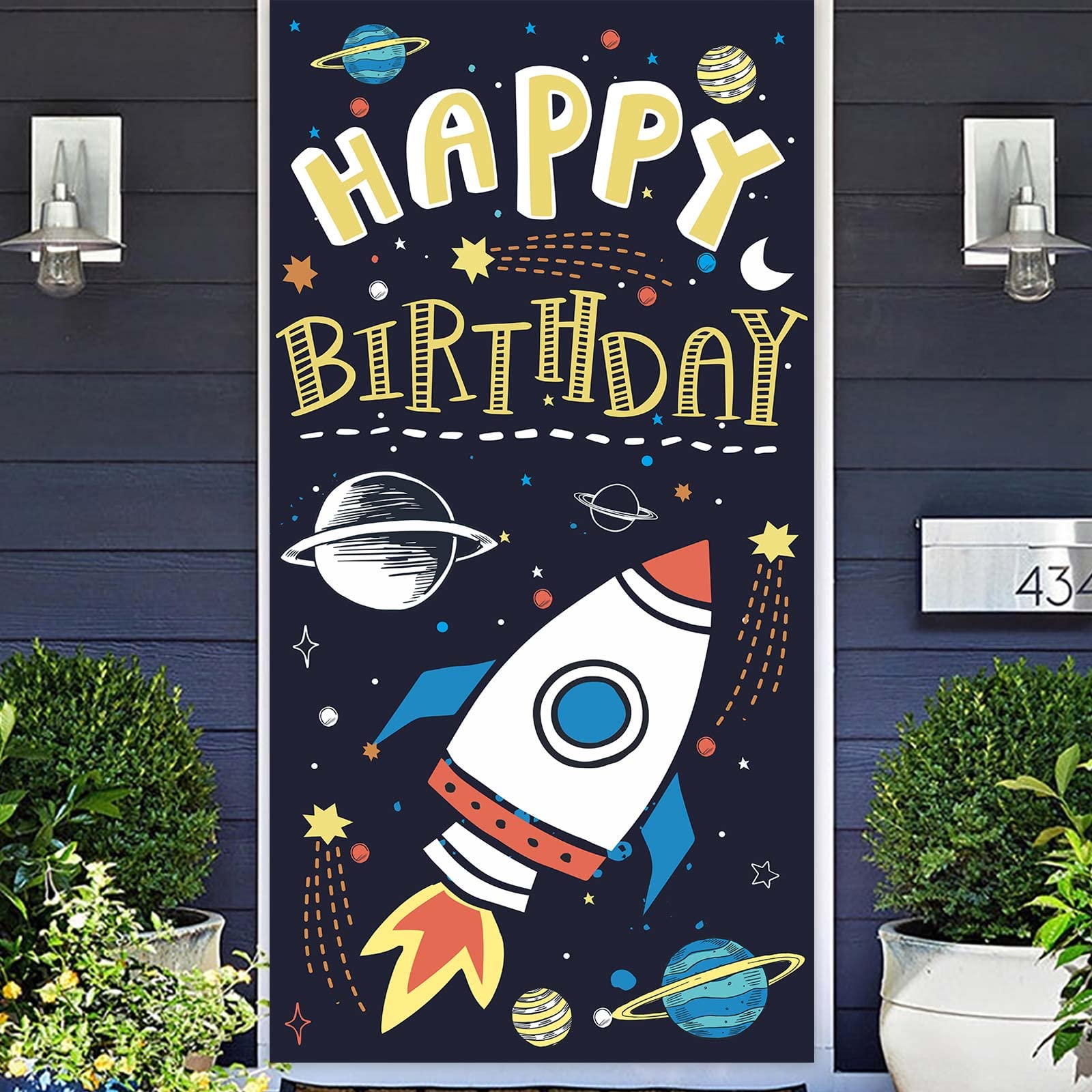 Outer Space Banner Blast Off Rocket Spaceship Galaxy Planet Astronaut Theme Decor for Decorations Boy Girl 1st Birthday Party Baby Shower Galaxy Planet Party Backdrop Outer Space Party Supplies