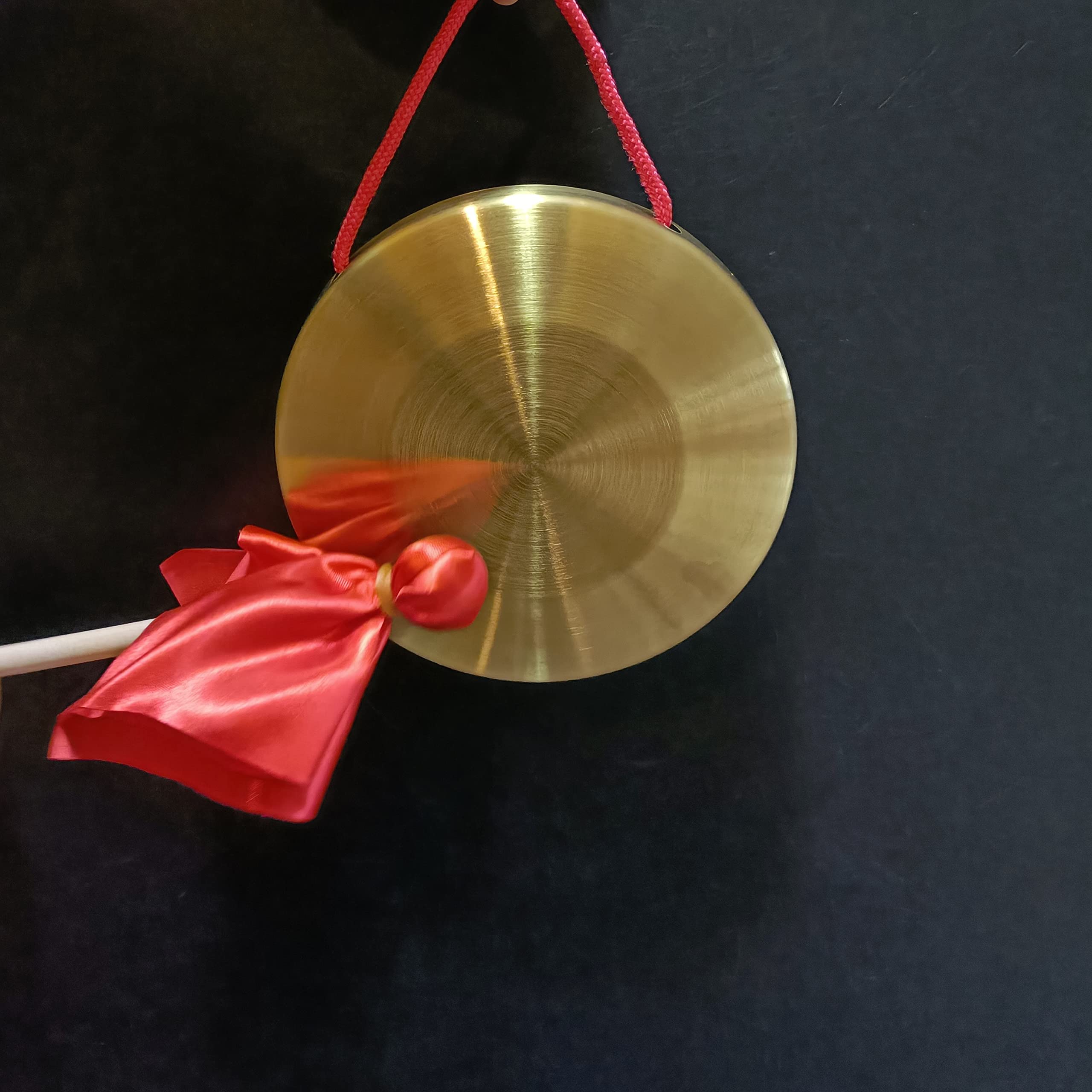 LOONELO Gong Instrument with 5.9inch(15cm),Chinese Traditional Percussion Instrument Brass Gong with Wooden Mallet and Red Ribbon for Home Office Celebration