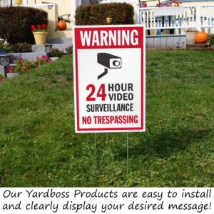 SmartSign 12" x 18" (2-Pack) 24 Hour Video Surveillance No Trespassing Yard Sign with 15" Metal H-Stake, Double Sided, Large 160 mil Thick Corrugated Plastic Lawn Signs, Water Resistant, USA-Made