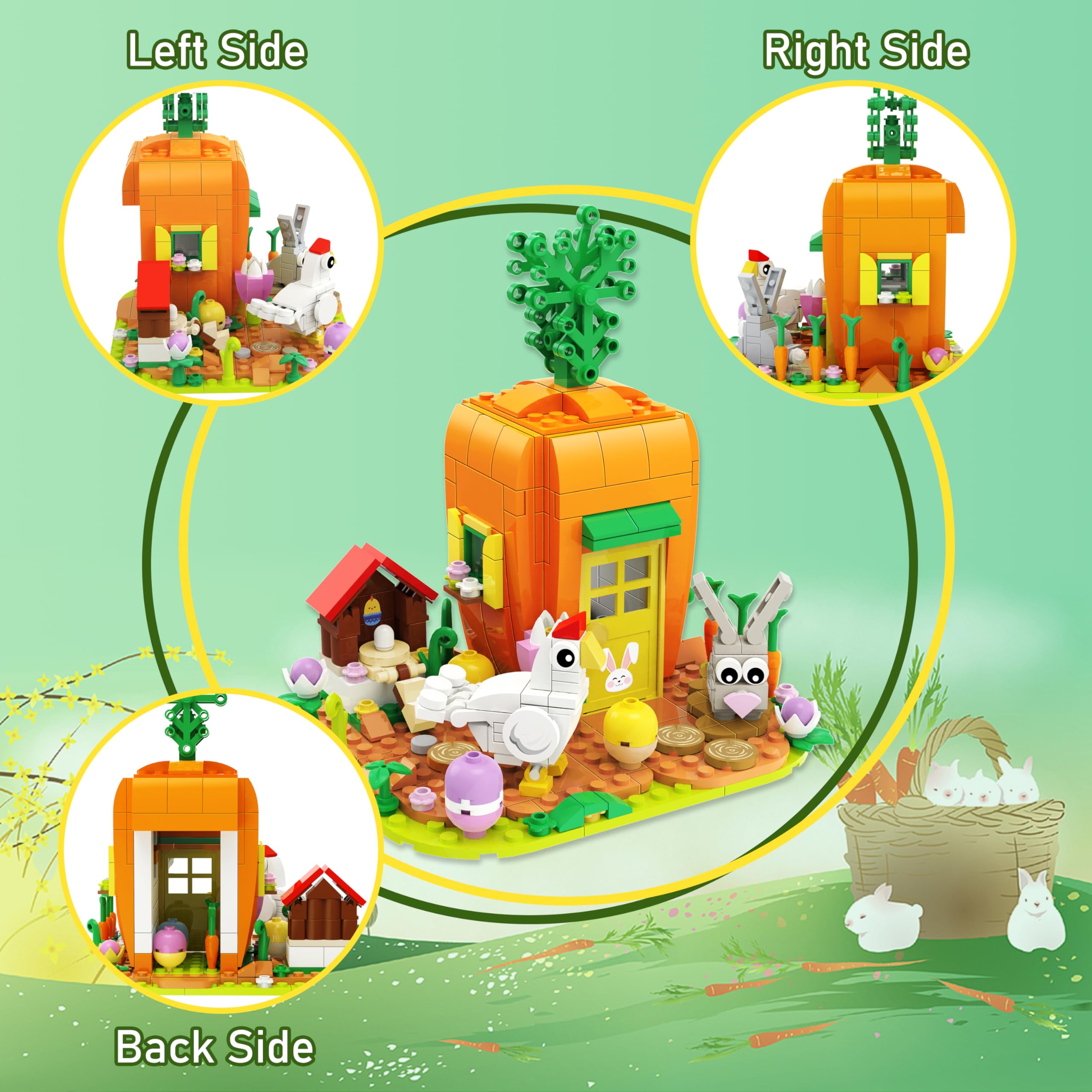 Bestbase Easter Bunny Carrot House Building Blocks Kit - 394 Pcs Easter Toys Easter Eggs Toy Building Sets, Easter Gifts for Kids Easter Basket Stuffers Easter Egg Fillers for Boys/Girls Age 6+