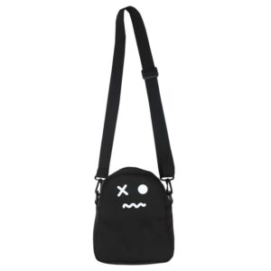 GESALOP Funny Cute Ghost Kawaii Women's Canvas Bag Cartoon Harajuku Wallet Women's Shoulder Bag Kawaii Wallet (Black-1)