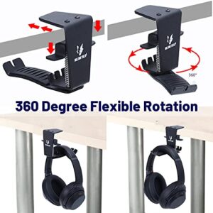 Berlxua Headset Headphone Hook Holder Hanger Mount, Headphones Stand for Desk, Headphone Clamp Under Desk Design with Adjustable & Rotating Arm Clamp for PC Gaming, Office