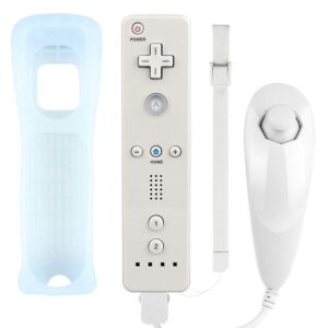 Lyyes Remote Controller for Wii, Wii Remote and Nunchuck Controllers with Silicon Case and Strap for Wii and Wii U (White)