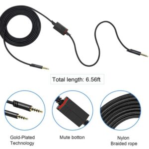 6.5 Feet Headphone Cable Replacement for Astro A10 A40 Cable Gaming Headsets Controller Headphone Audio Extension Cable 2.0M Inline Mute Cable Cord