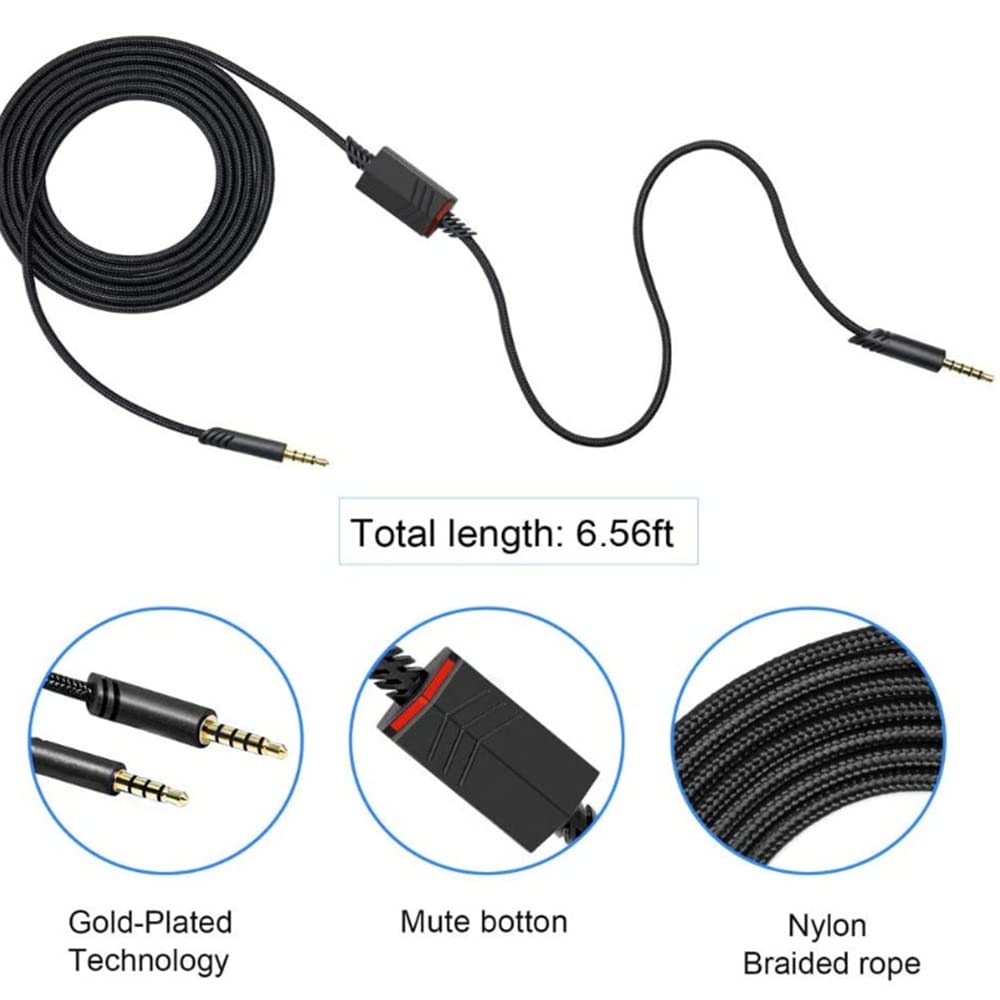 6.5 Feet Headphone Cable Replacement for Astro A10 A40 Cable Gaming Headsets Controller Headphone Audio Extension Cable 2.0M Inline Mute Cable Cord