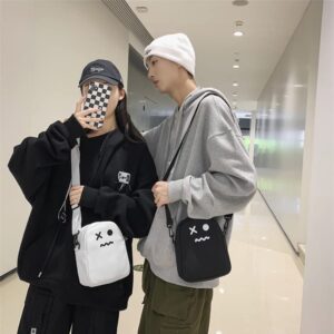 GESALOP Funny Cute Ghost Kawaii Women's Canvas Bag Cartoon Harajuku Wallet Women's Shoulder Bag Kawaii Wallet (Black-1)