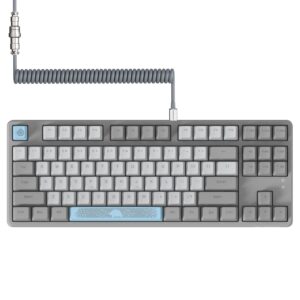 MAGIC-REFINER AK873 Gaming Keyboard,Rainbow Led Backlit,Hot-Swappable,PBT Keycap,75% TKL Layout,Ergonomic Mechanical Keyboard with Custom Coiled USB/Type-C Aviation Cable(Blue Grey/Brown Switch)