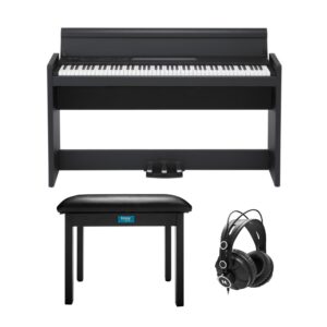 korg lp-380 u 88-key digital home piano (black) bundle with flip-top bench and closed-back studio headphones (3 items)