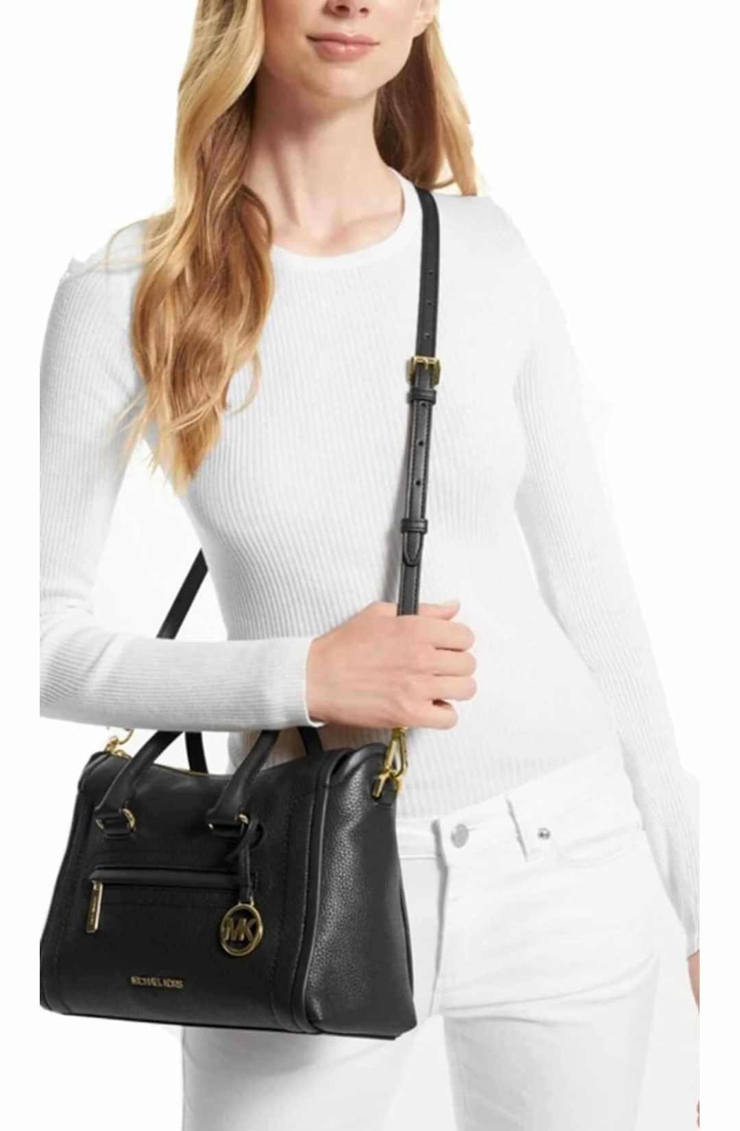 Michael Kors Carine Leather Satchel (Black)