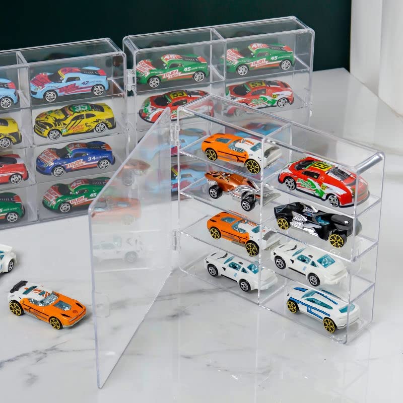 YYDS 1:64 Display Case,8 Compartments Clear Showcase Organizer,Matchbox Display Cabinet for Mini Cars, Hot Wheels，4 Pack Display Case