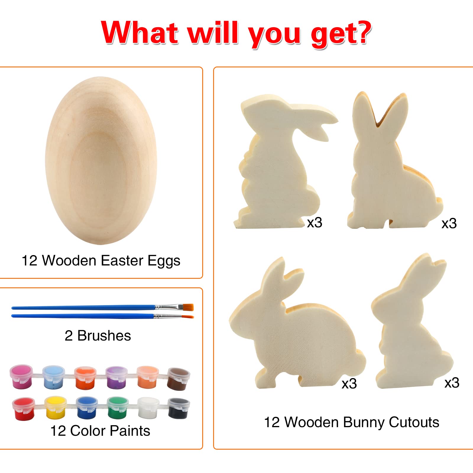 Easter Egg Painting Kit, 24pcs Wooden Eggs and Bunny for Crafts Easter Basket Stuffers Gifts Easter Crafts for Kids Toddlers Boys Girls Ages 4-8 8-12 Birthday Party Favors Classroom Prizes DIY Decor