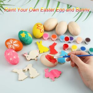 Easter Egg Painting Kit, 24pcs Wooden Eggs and Bunny for Crafts Easter Basket Stuffers Gifts Easter Crafts for Kids Toddlers Boys Girls Ages 4-8 8-12 Birthday Party Favors Classroom Prizes DIY Decor