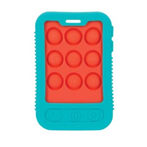 nuby baby teething toy, 3+ months, giggle bytes sensory popper cellphone, aqua